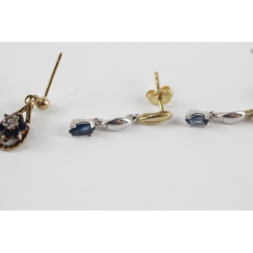 272 - 2 x 9ct gold vintage diamond and sapphire set drop earrings (2.5g)