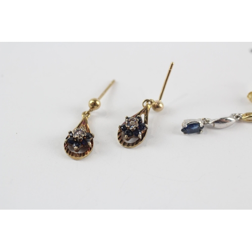 272 - 2 x 9ct gold vintage diamond and sapphire set drop earrings (2.5g)