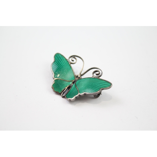 279 - Silver enamel butterfly brooch by maker Norwegian maker David Anderson (4g)