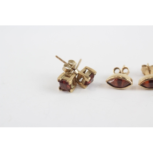 28 - 3 X 9ct Gold Garnet Set Stud Earrings (3.1g)