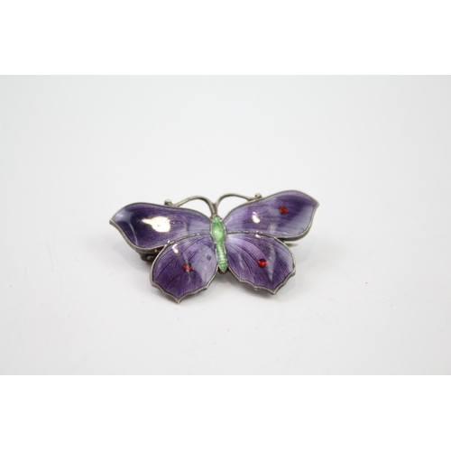 280 - Silver enamel butterfly brooch by maker John Atkins & Sons (3g)