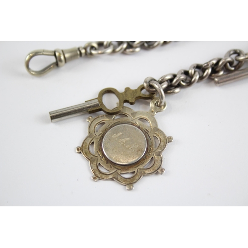 290 - Silver antique watch chain with fob (57g)