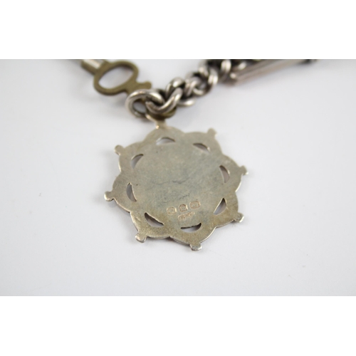 290 - Silver antique watch chain with fob (57g)