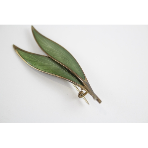 292 - Stirling Silver Enamel Leaf Brooch by Thune Norway