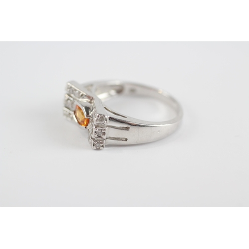 3 - 9ct White Gold Diamond & Yellow Sapphire Dress Ring (4.1g) Size  N