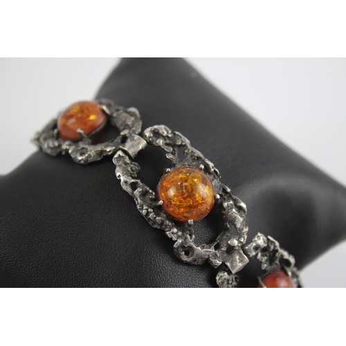 303 - Silver brutalist Amber bracelet (34g)