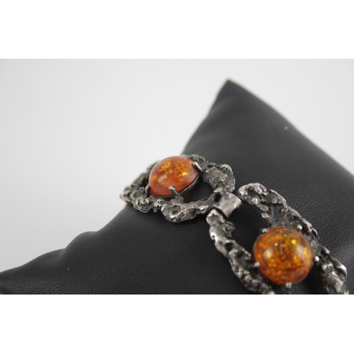 303 - Silver brutalist Amber bracelet (34g)