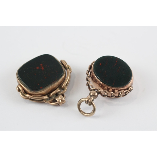 32 - 2 X 9ct Gold Antique Bloodstone And Carnelian Set Spinning Fobs (11.4g)