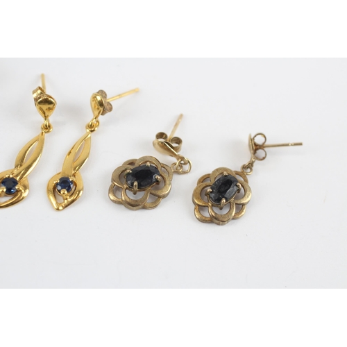 33 - 3 X 9ct Gold Sapphire & Topaz Drop Earrings (4.1g)