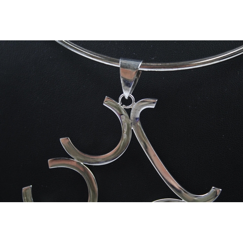 330 - Silver modernist torque necklace with pendant (47g)