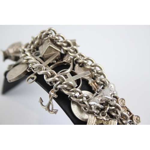 331 - Silver charm bracelet with heart padlock clasp (60g)