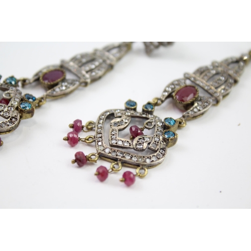 335 - A pair of silver traditional wedding earrings including gemstone (16g)