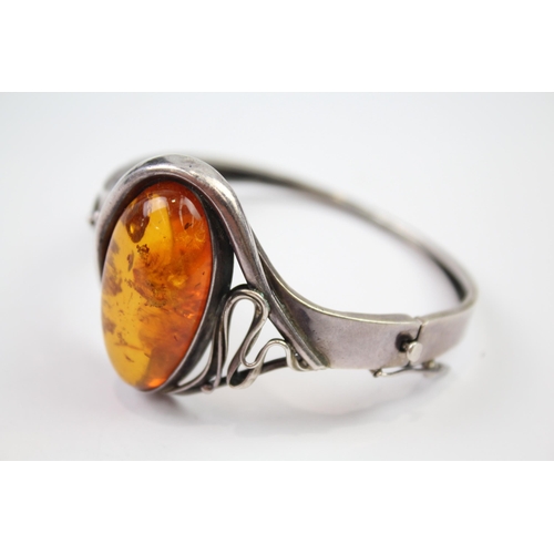 339 - Silver Amber necklace and bangle including Butterscotch (58g)