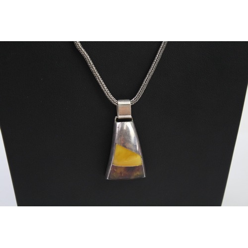 339 - Silver Amber necklace and bangle including Butterscotch (58g)