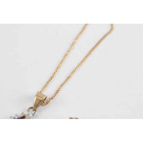 34 - 9ct Gold Diamond & Amethyst Pendant Necklace & Earrings Set (5.8g)