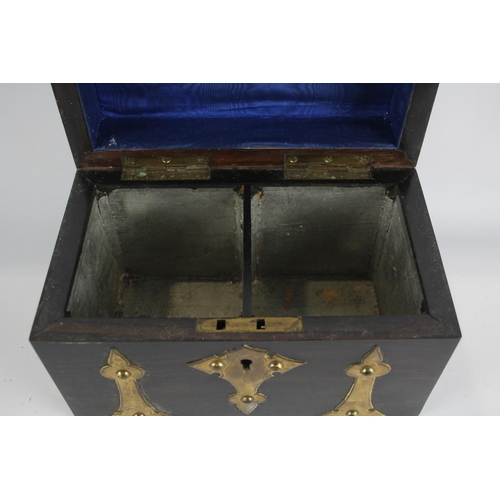 342 - Antique/Vintage Scottish Mahogany Tea Caddy W/ Satin Lining And Brass Fittings