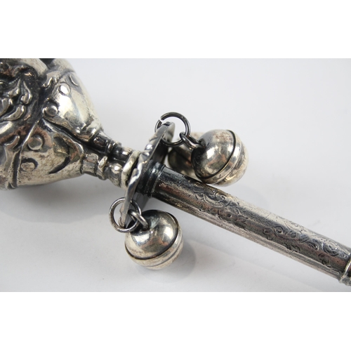 346 - Antique Silver Plated Novelty Multiface Baby's Rattle w/ Engraving (115g)