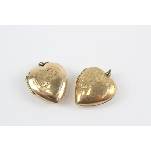 37 - 2 X 9ct Gold Back & Front Antique Heart Locket Pendants (6.8g)