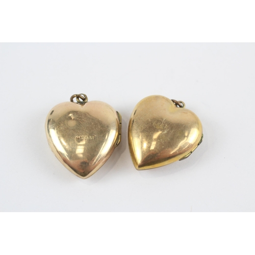 37 - 2 X 9ct Gold Back & Front Antique Heart Locket Pendants (6.8g)