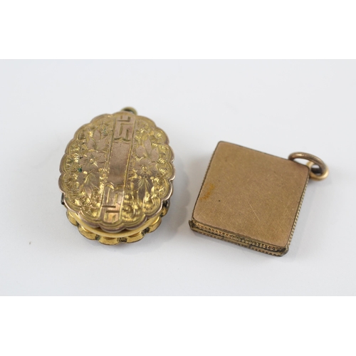 40 - 2 X 9ct Gold Back & Front Antique Locket Pendants (12.9g)