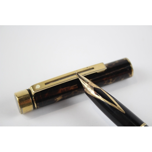 466 - Vintage SHEAFFER Targa Brown Lacquer FOUNTAIN PEN w/ 14ct Gold Nib WRITING