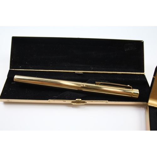 467 - Vintage SHEAFFER Targa Imperial Brass FOUNTAIN PEN w/ 14ct Gold Nib WRITING