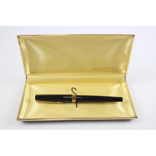 473 - Vintage MONTEGRAPPA Black Fountain Pen w/ 14ct Gold Nib WRITING Boxed