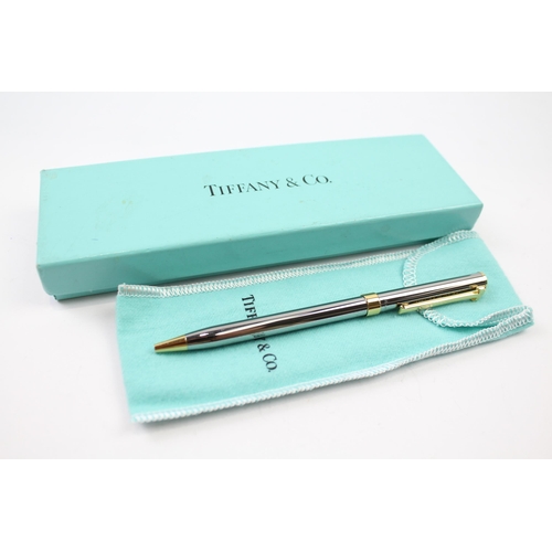 485 - TIFFANY & CO. Chrome & Gold Plate Ballpoint Pen / Biro In Original Box