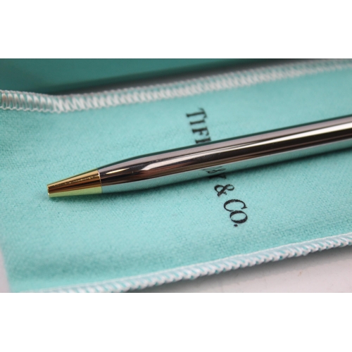 485 - TIFFANY & CO. Chrome & Gold Plate Ballpoint Pen / Biro In Original Box