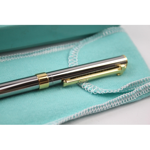 485 - TIFFANY & CO. Chrome & Gold Plate Ballpoint Pen / Biro In Original Box