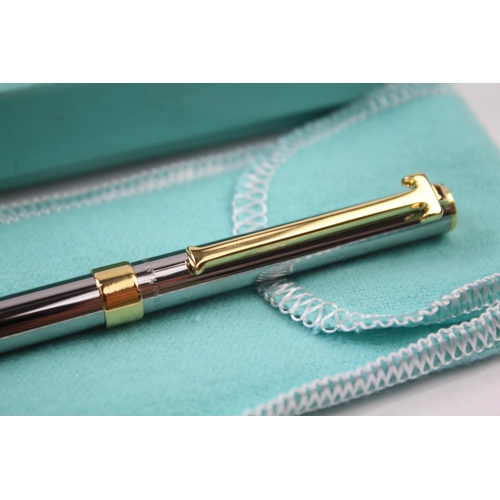 485 - TIFFANY & CO. Chrome & Gold Plate Ballpoint Pen / Biro In Original Box