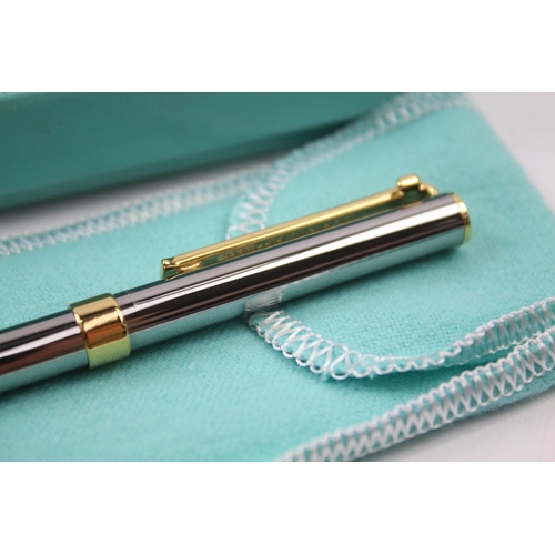 485 - TIFFANY & CO. Chrome & Gold Plate Ballpoint Pen / Biro In Original Box