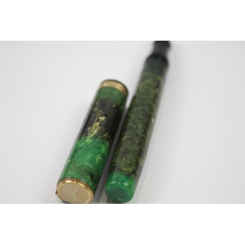 494 - Vintage WATERMAN Ideal Green Lacquer Fountain Pen w/ 14ct Gold Nib WRITING