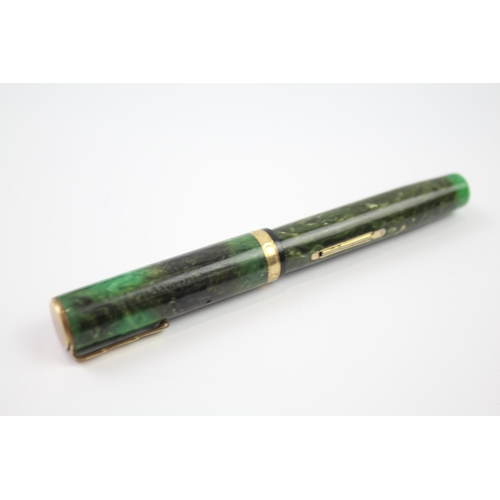 494 - Vintage WATERMAN Ideal Green Lacquer Fountain Pen w/ 14ct Gold Nib WRITING