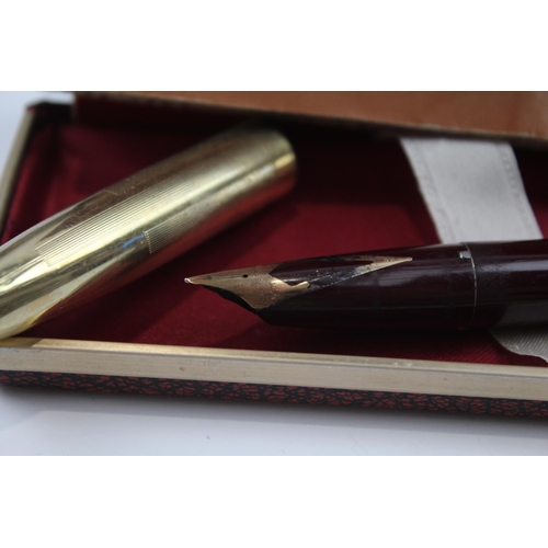 495 - Vintage SHEAFFER PFM Pen For Men Burgundy FOUNTAIN PEN w/ 14ct Gold Nib Etc