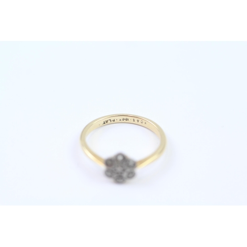 53 - 18ct Gold & Platinum Set Vintage Diamond Floral Cluster Ring (2.4g) Size  L