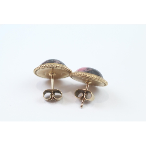 55 - 9ct Gold Rhodonite Stud Earrings (5.4g)