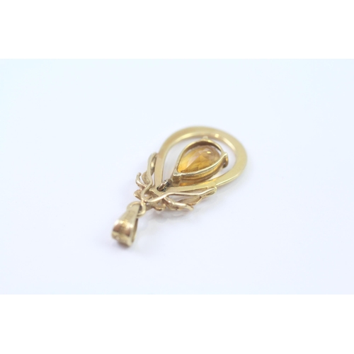 56 - 14ct Gold Antique Citrine Drop Pendant (2.2g)