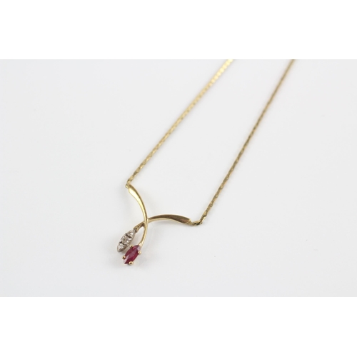 61 - 9ct Gold Diamond & Ruby Pendant Necklace (2.7g)