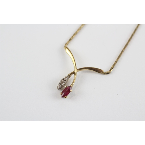 61 - 9ct Gold Diamond & Ruby Pendant Necklace (2.7g)