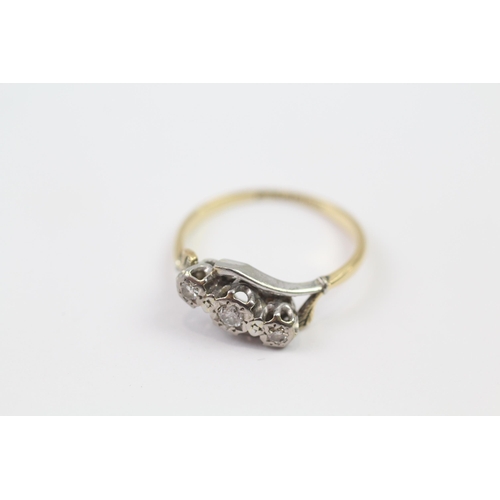 71 - 18ct Gold Antique Diamond Trilogy Bypass Ring (2.7g) Size  N