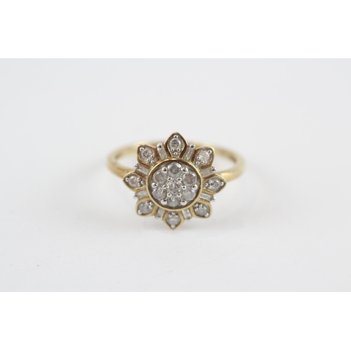 76 - 9ct Gold Diamond Floral Cluster Ring (2.6g) Size  O