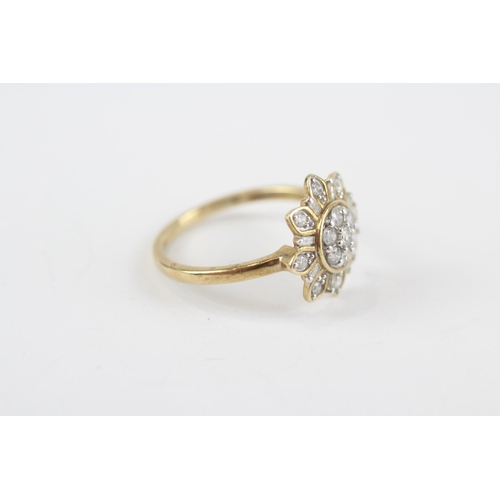 76 - 9ct Gold Diamond Floral Cluster Ring (2.6g) Size  O