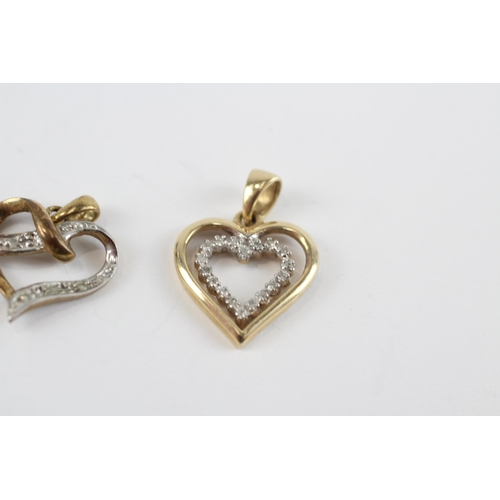 78 - 3 X 9ct Gold Diamond Heart Pendants (3.6g)