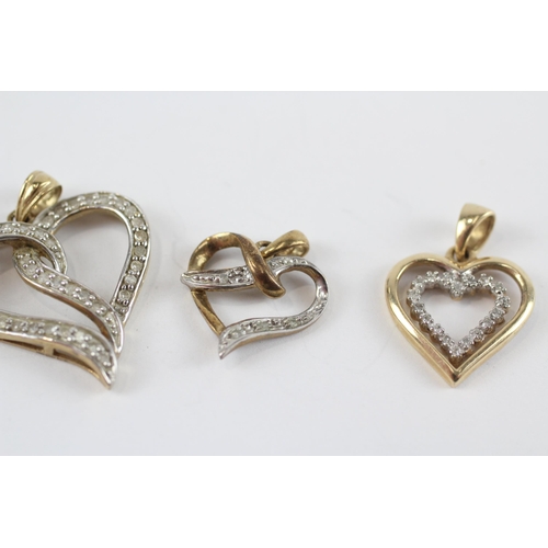 78 - 3 X 9ct Gold Diamond Heart Pendants (3.6g)