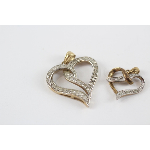 78 - 3 X 9ct Gold Diamond Heart Pendants (3.6g)