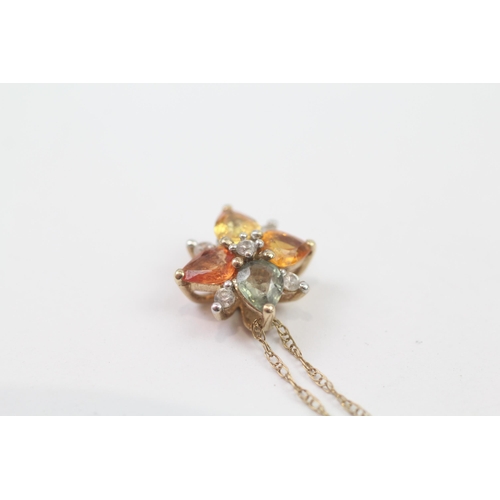 8 - 9ct Gold Vintage Vari-Hue Sapphire Set Pendant Necklace (2.2g)