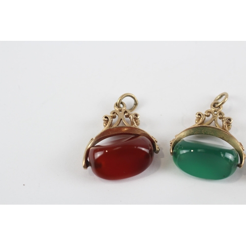 81 - 3 X 9ct Gold Vintage Amethyst, Carnelian, And Chrysoprase Set Spinner Fobs (7.5g)