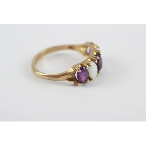 89 - 9ct Gold White Opal & Amethyst Five Stone Ring (2.6g) Size  Q