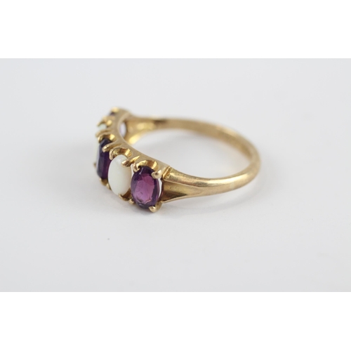 89 - 9ct Gold White Opal & Amethyst Five Stone Ring (2.6g) Size  Q